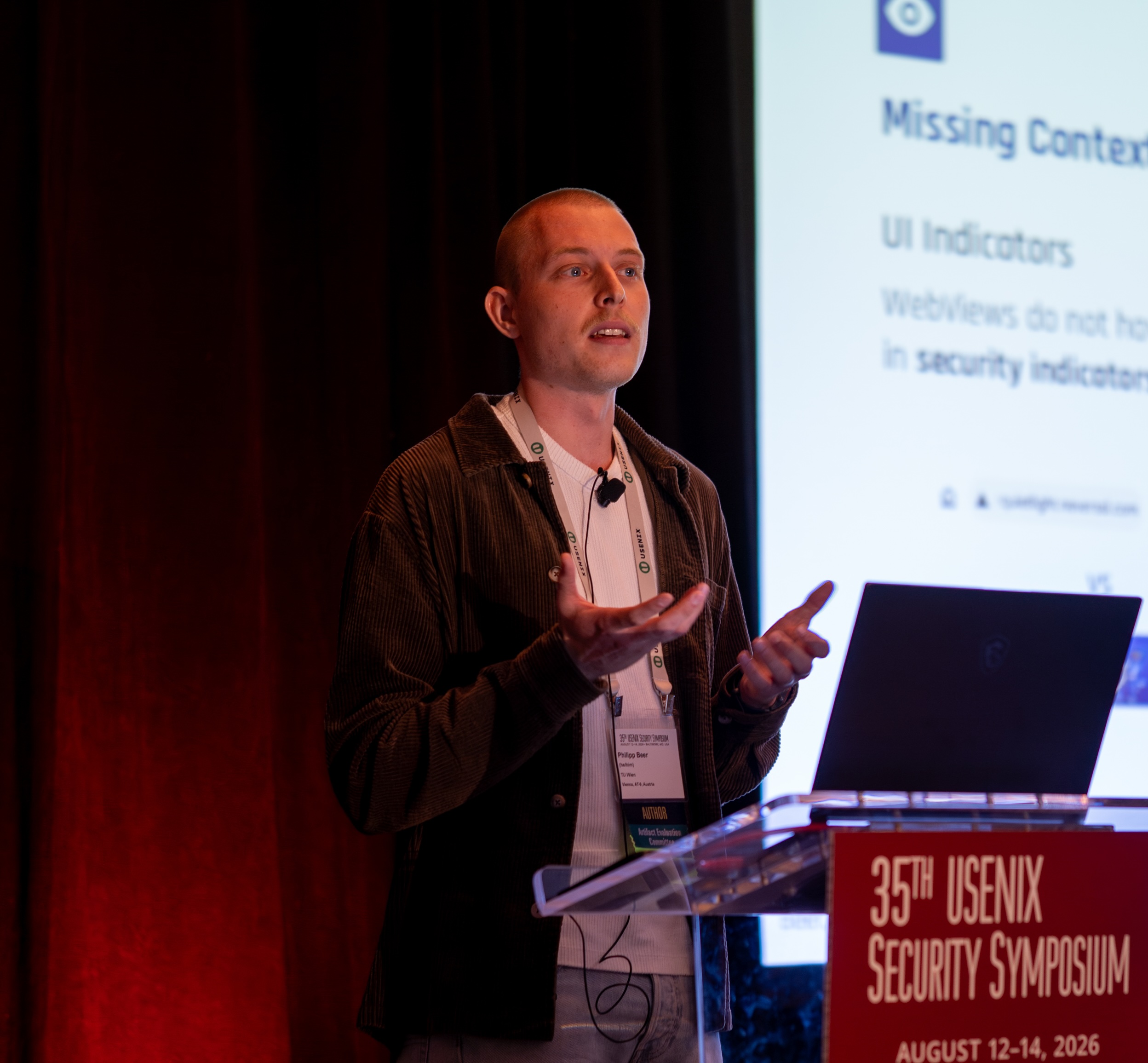 Philipp Beer presenting at the USENIX Security Symposium